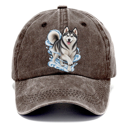Blue-Eyed Husky Snow Swirl Classic Cap – Brown