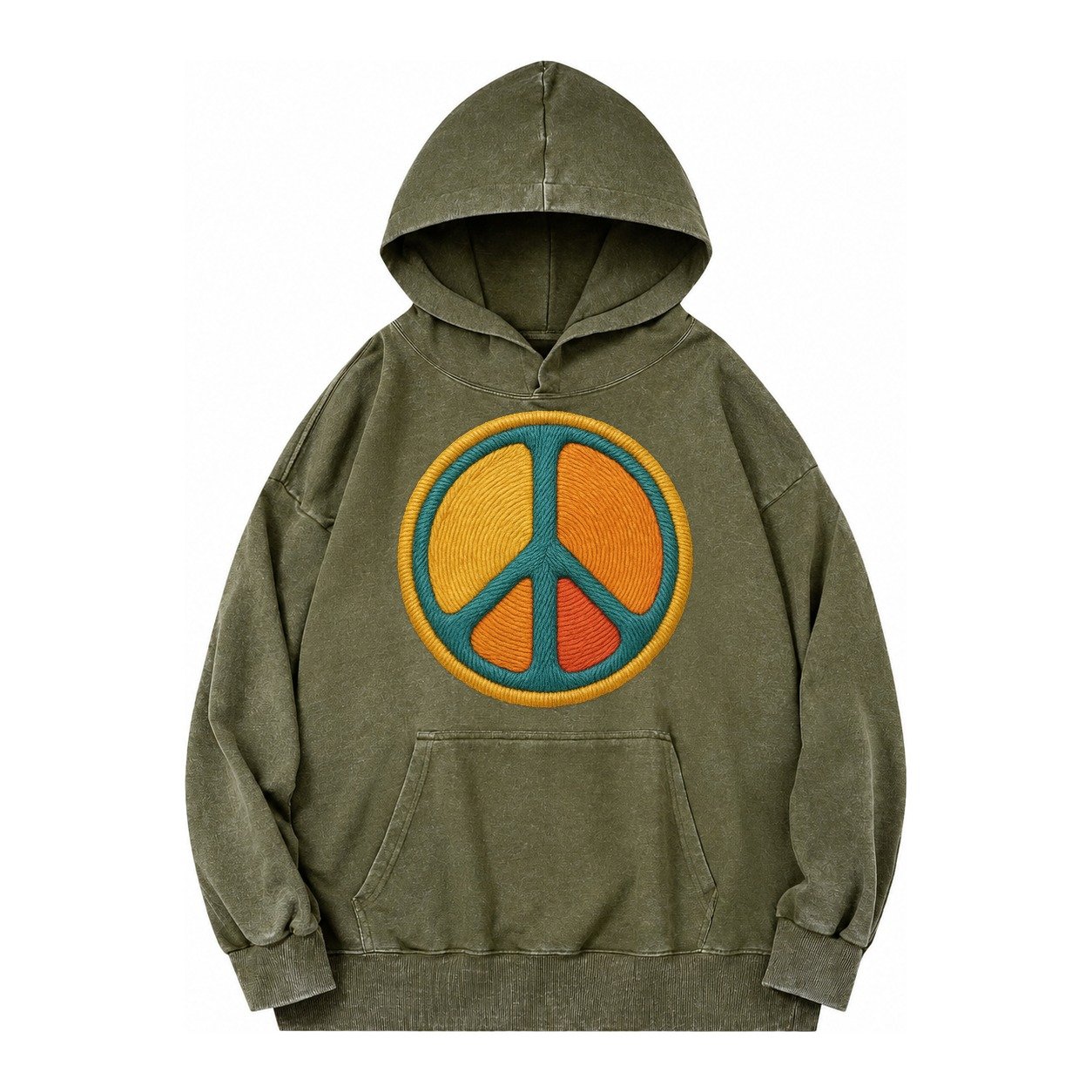 Golden Peace Vintage Washed Hoodie – Army Green