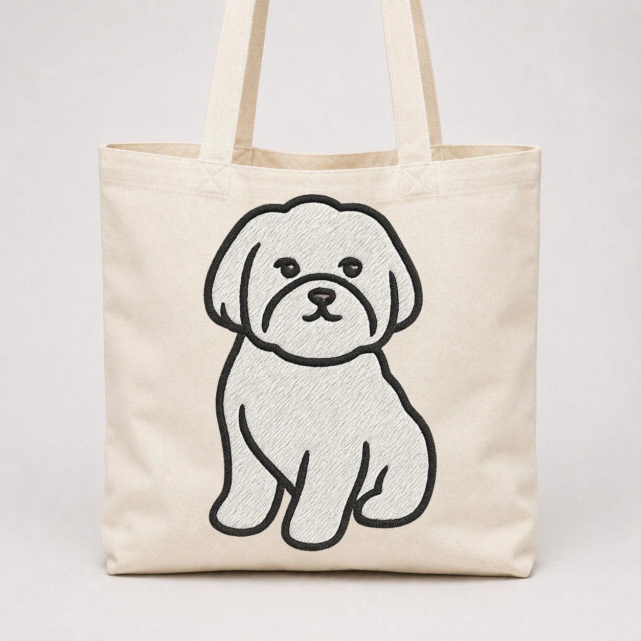 Maltese Pure White Fluffy Embroidered Design Tote Bag – Natural