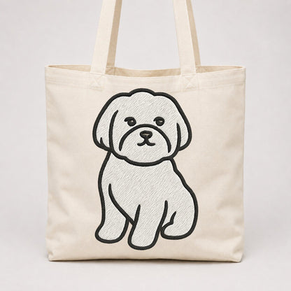 Maltese Pure White Fluffy Embroidered Design Tote Bag – Natural