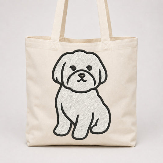 Maltese Pure White Fluffy Embroidered Design Tote Bag – Natural