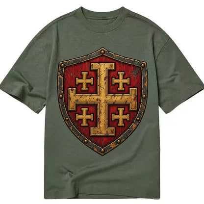 Crusader Battle Shield Heraldry Jerusalem Cross Classic T-shirt – Army Green
