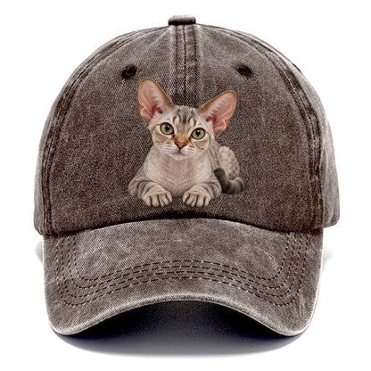 Devon Rex Reclining Paws Forward Realistic Cat Portrait Classic Cap – Brown