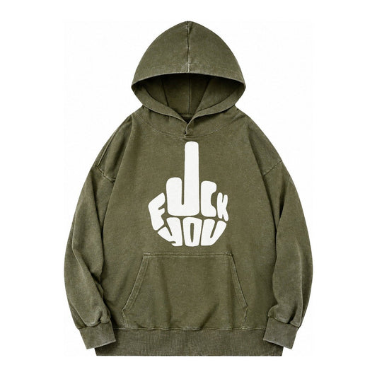 Fuck You Vintage Washed Hoodie – Army Green