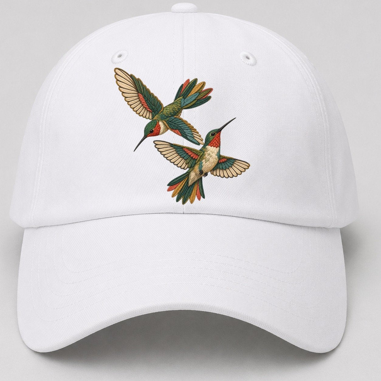 Crosswind Hummingbird Pair Gentle Wild Baseball Cap – White