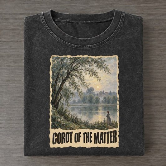 Corot Of The Matter Silvery Pond Art Pun Vintage T-shirt – Black
