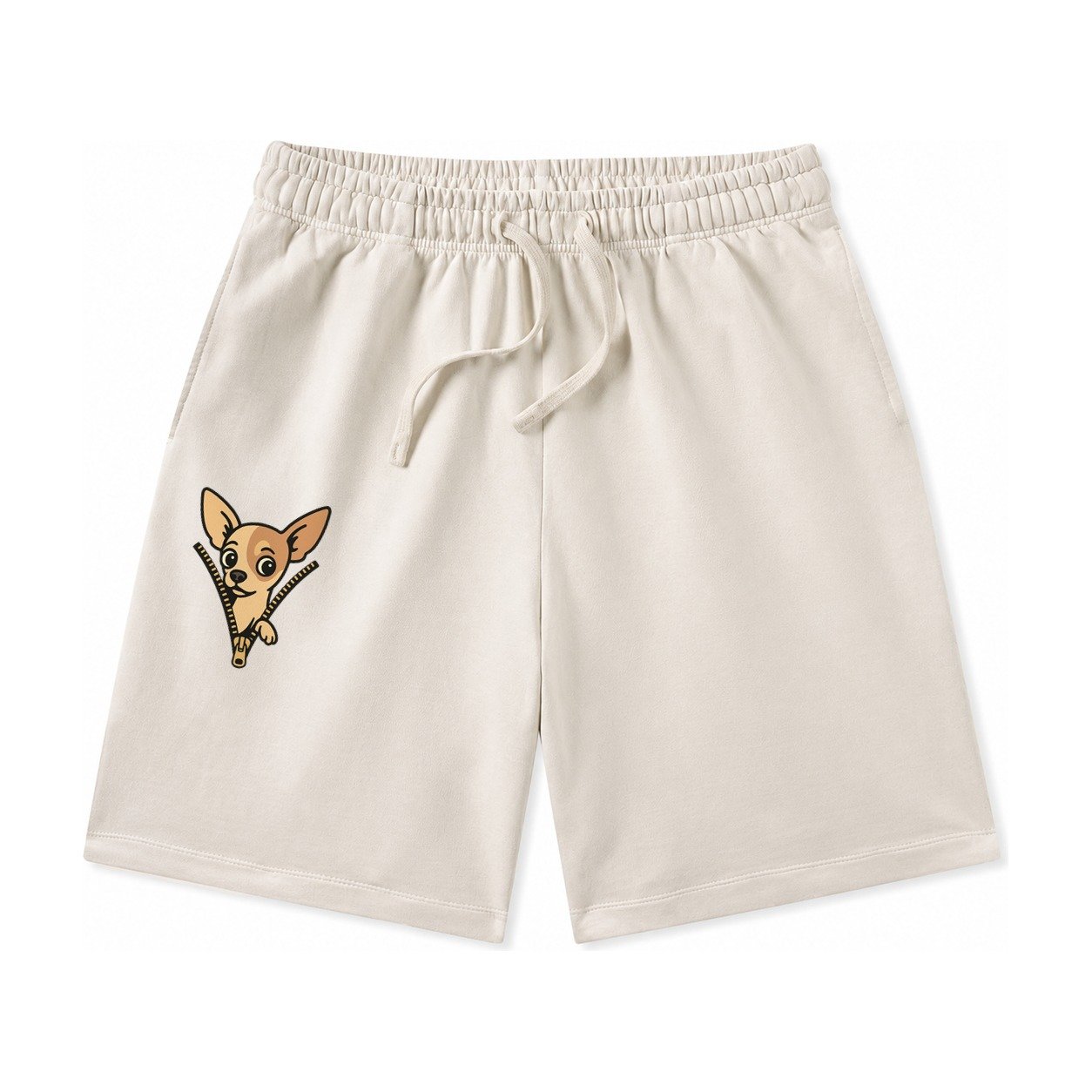 Chihuahua Apple Head Large Pointed Ears Big Round Eyes Tiny Washed Shorts – Beige