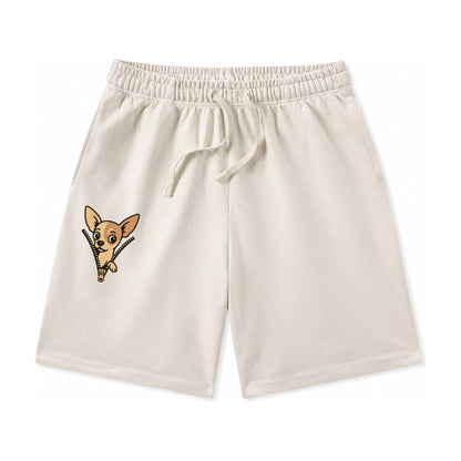Chihuahua Apple Head Large Pointed Ears Big Round Eyes Tiny Washed Shorts – Beige