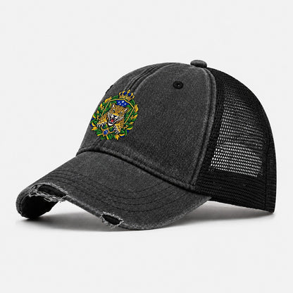 Brazil Heraldic Crest Country Logos Washed Trucker Hat – Black