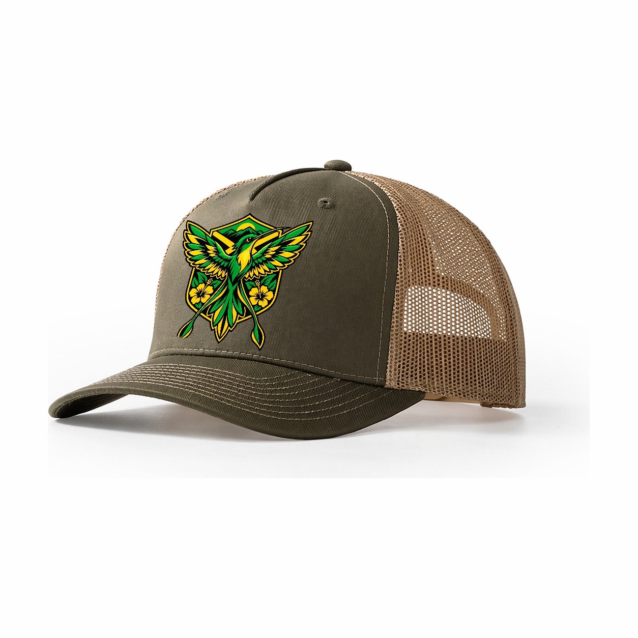 Jamaica Minimal Emblem Country Logos Trucker Hat – Olive Khaki