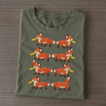 Foxes With Corn Single File Classic T-shirt – Army Green