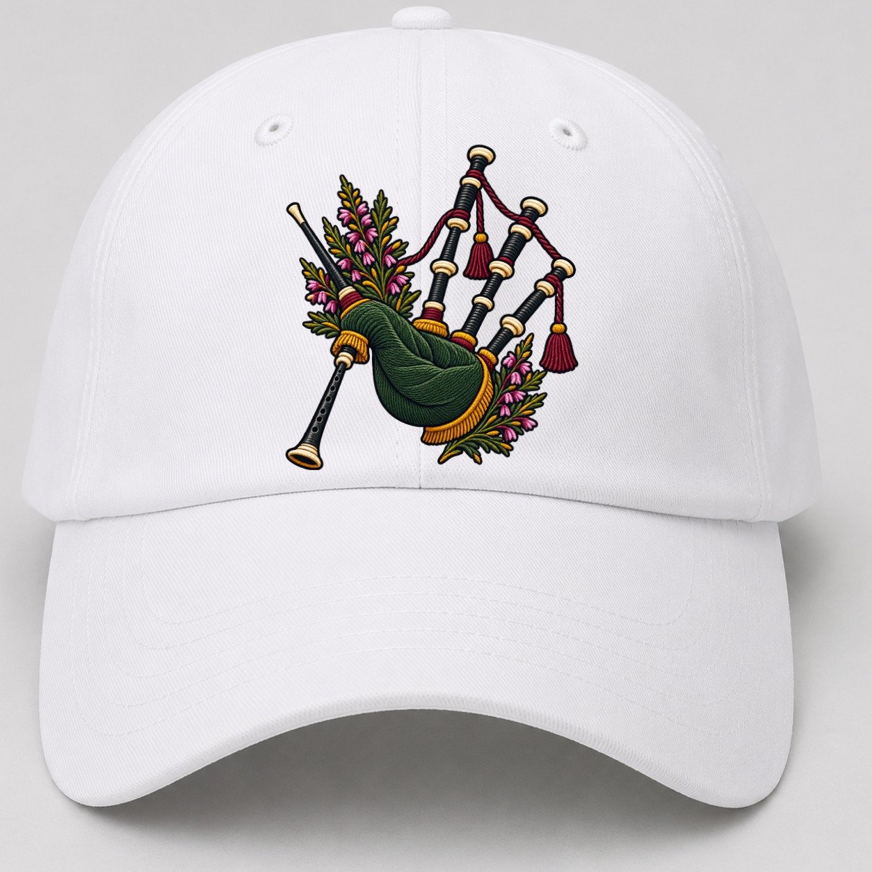 Scottish Bagpipes And Heather Uk Culture Heritage Baseball Cap – White