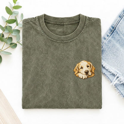 Retriever Folded Paw Keepsake Emblem Left Chest Vintage T-shirt – Army Green