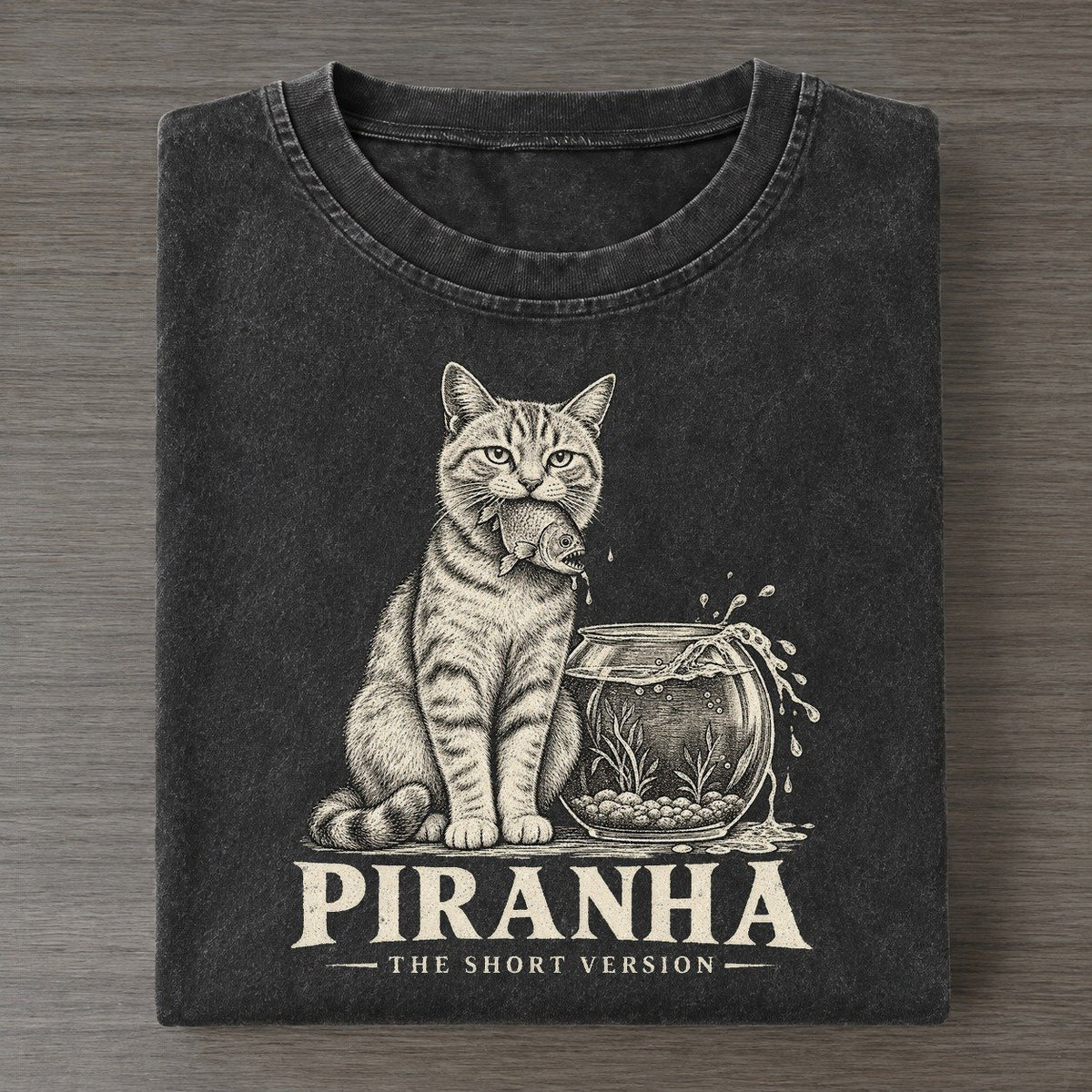 Piranha Short Version Cats Vintage T-shirt – Black