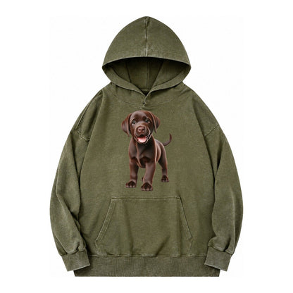 Chocolate Labrador Vintage Washed Hoodie – Army Green