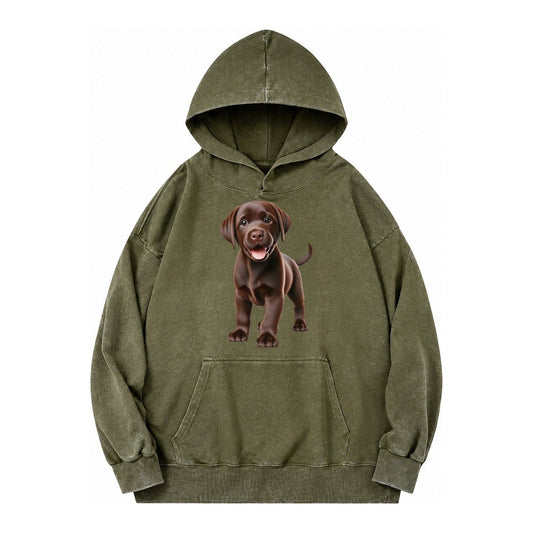 Chocolate Labrador Vintage Washed Hoodie – Army Green