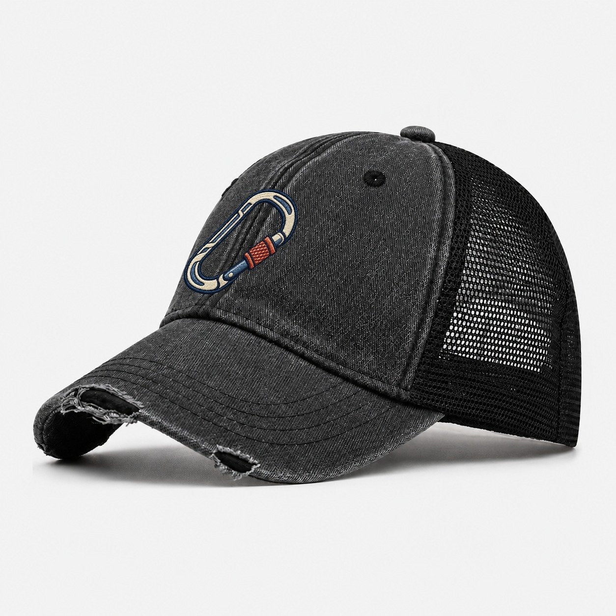Climbing Carabiner Tiny Solo Marks Washed Trucker Hat – Black