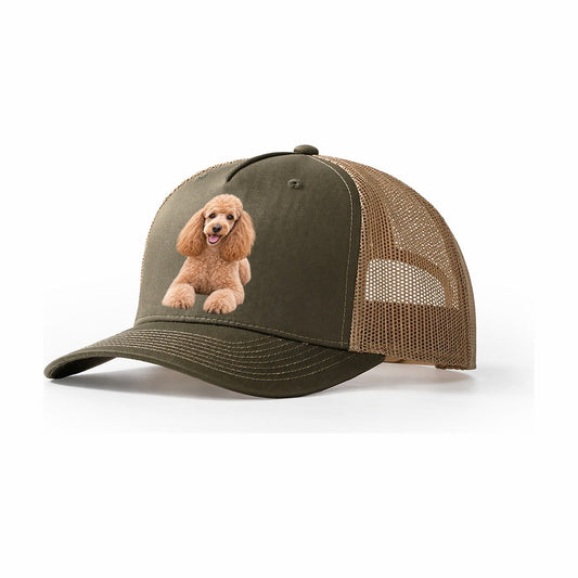 Poodle Sitting Top Breeds Trucker Hat – Olive Khaki