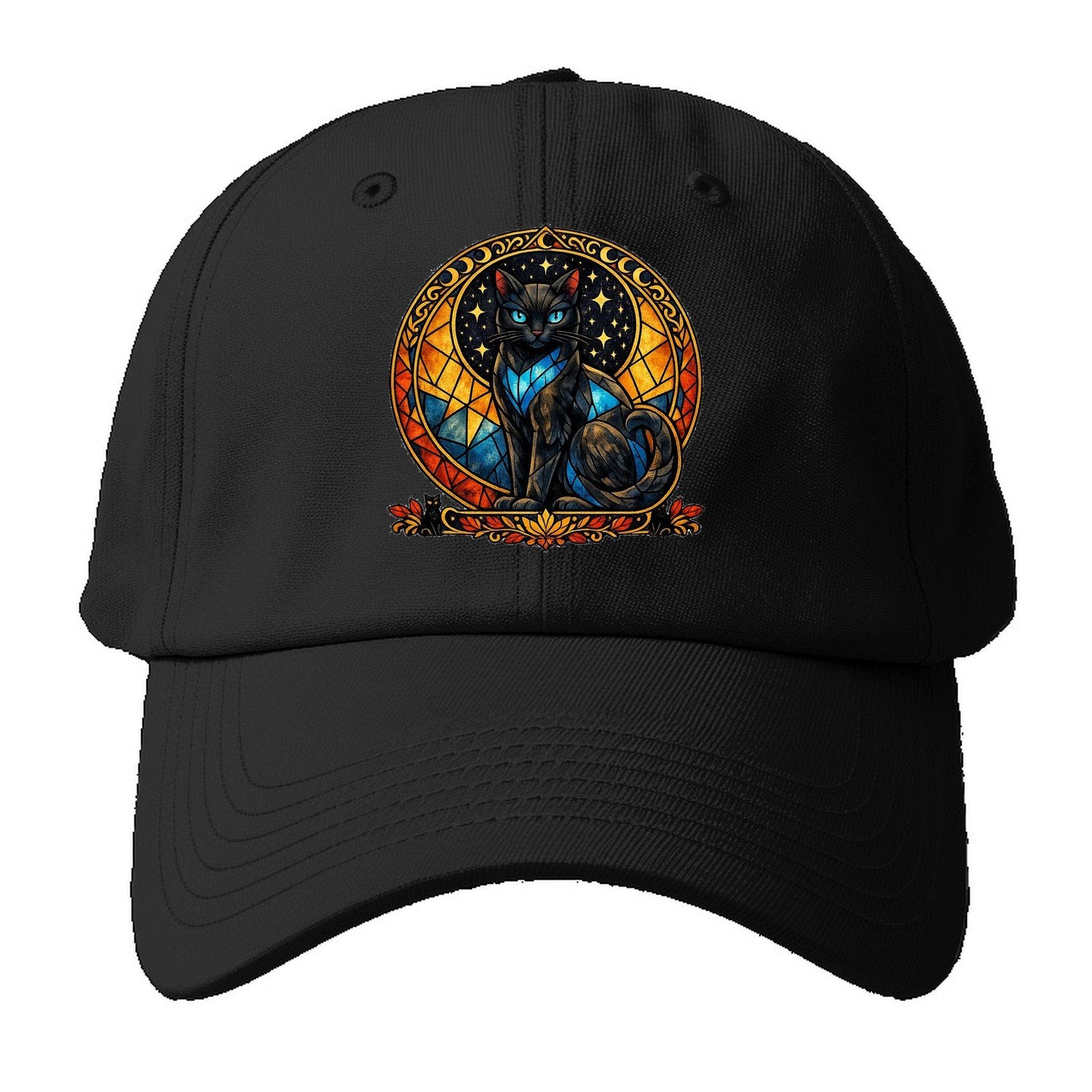 Stained Glass Black Cat Baseball Cap – Black