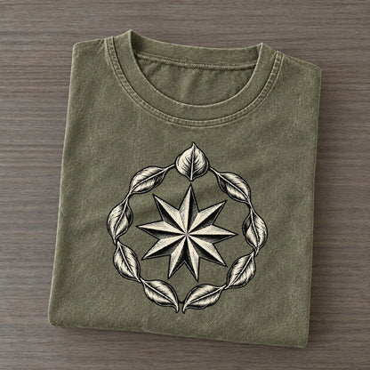 Bahai Nine Point Star And Unity Circle World Faiths Ink Figures Vintage T-shirt – Army Green