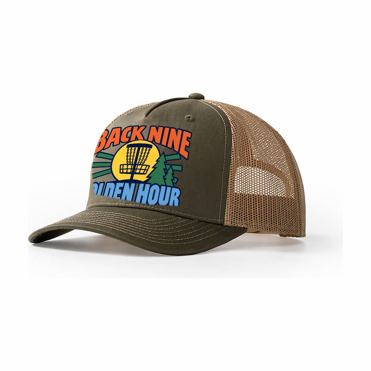 Back Nine Golden Hour Disc Golf Trucker Hat – Olive Khaki