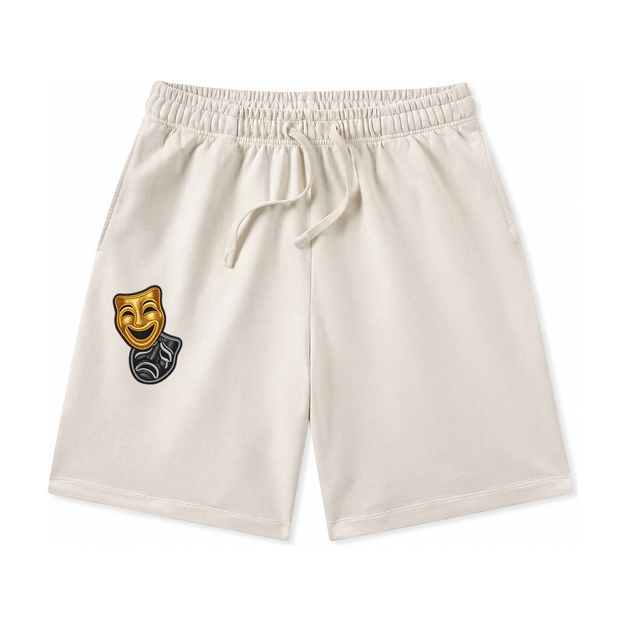 Broadway Masks Comedy Tragedy Masks In Gold And Black Theate Washed Shorts – Beige