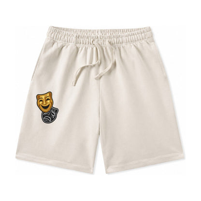 Broadway Masks Comedy Tragedy Masks In Gold And Black Theate Washed Shorts – Beige