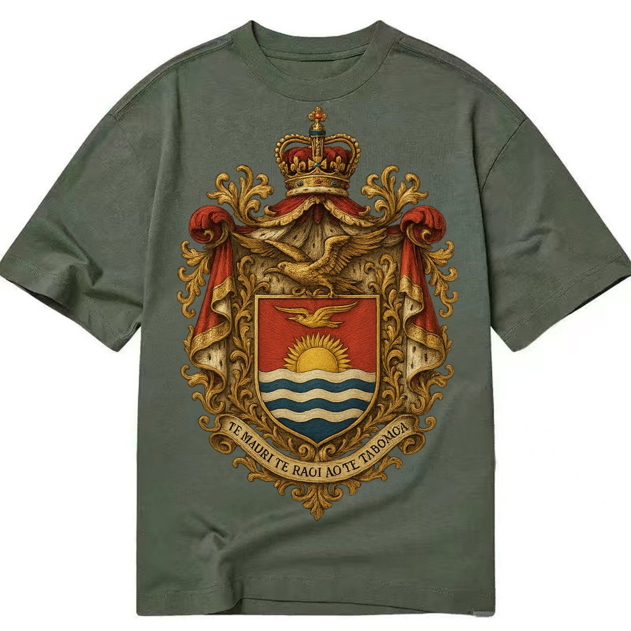 Golden Peace Embroidered Classic T-shirt – Army Green