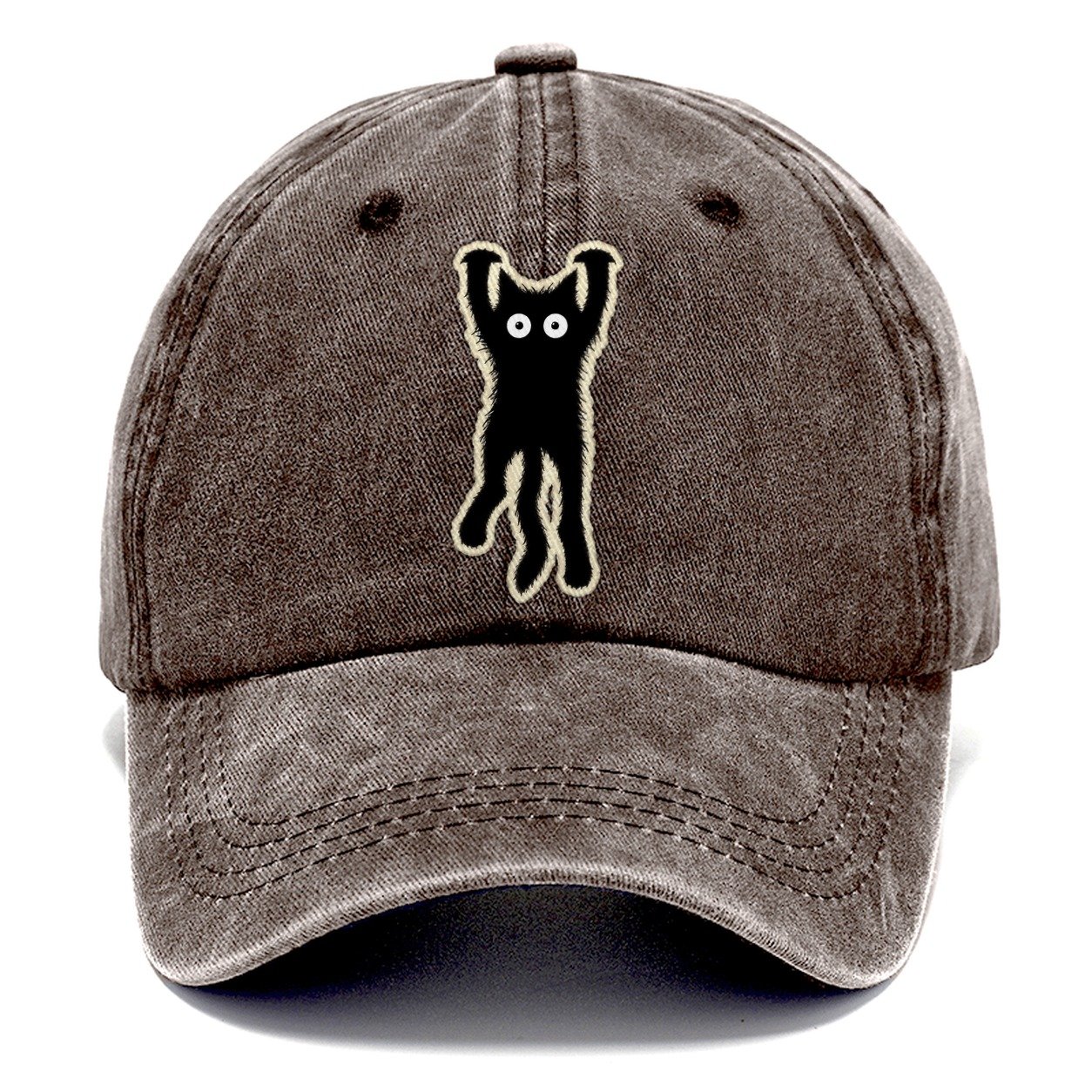 Dangling Startled Black Cat Classic Cap – Brown