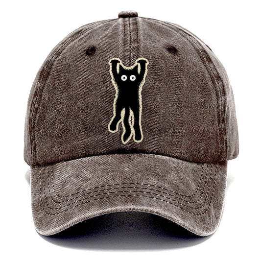 Dangling Startled Black Cat Classic Cap – Brown