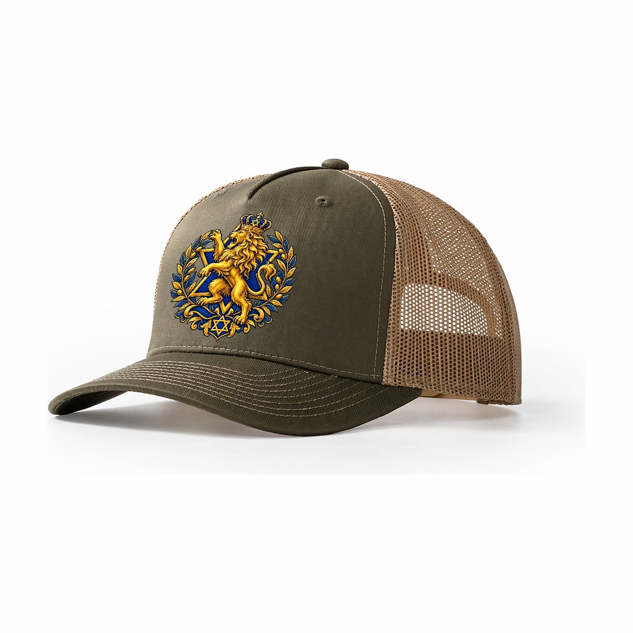 Lion Of Judah Heraldic Judaism Heritage Trucker Hat – Olive Khaki