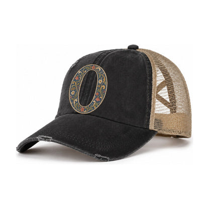 Wildflower O Monogram Women's Ponytail Trucker Hat – Washed Black Khaki