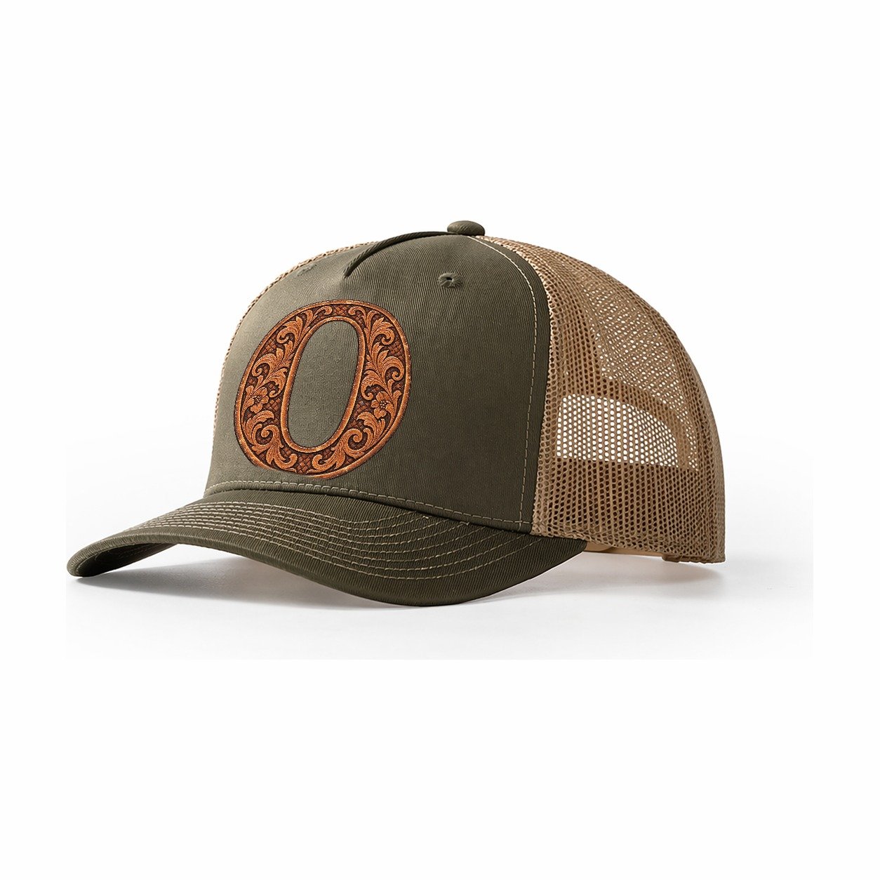 Tooled Leather O Monogram Trucker Hat – Olive Khaki