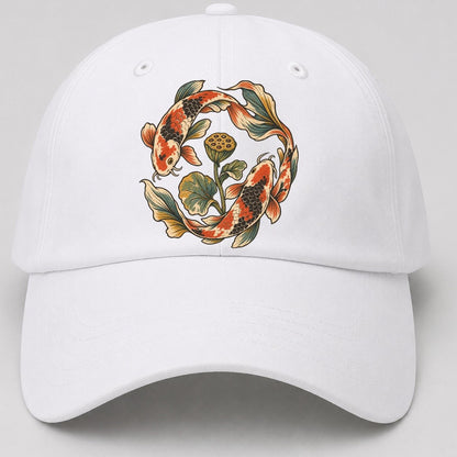 Koi Around Lotus Seedpod Gentle Wild Baseball Cap – White