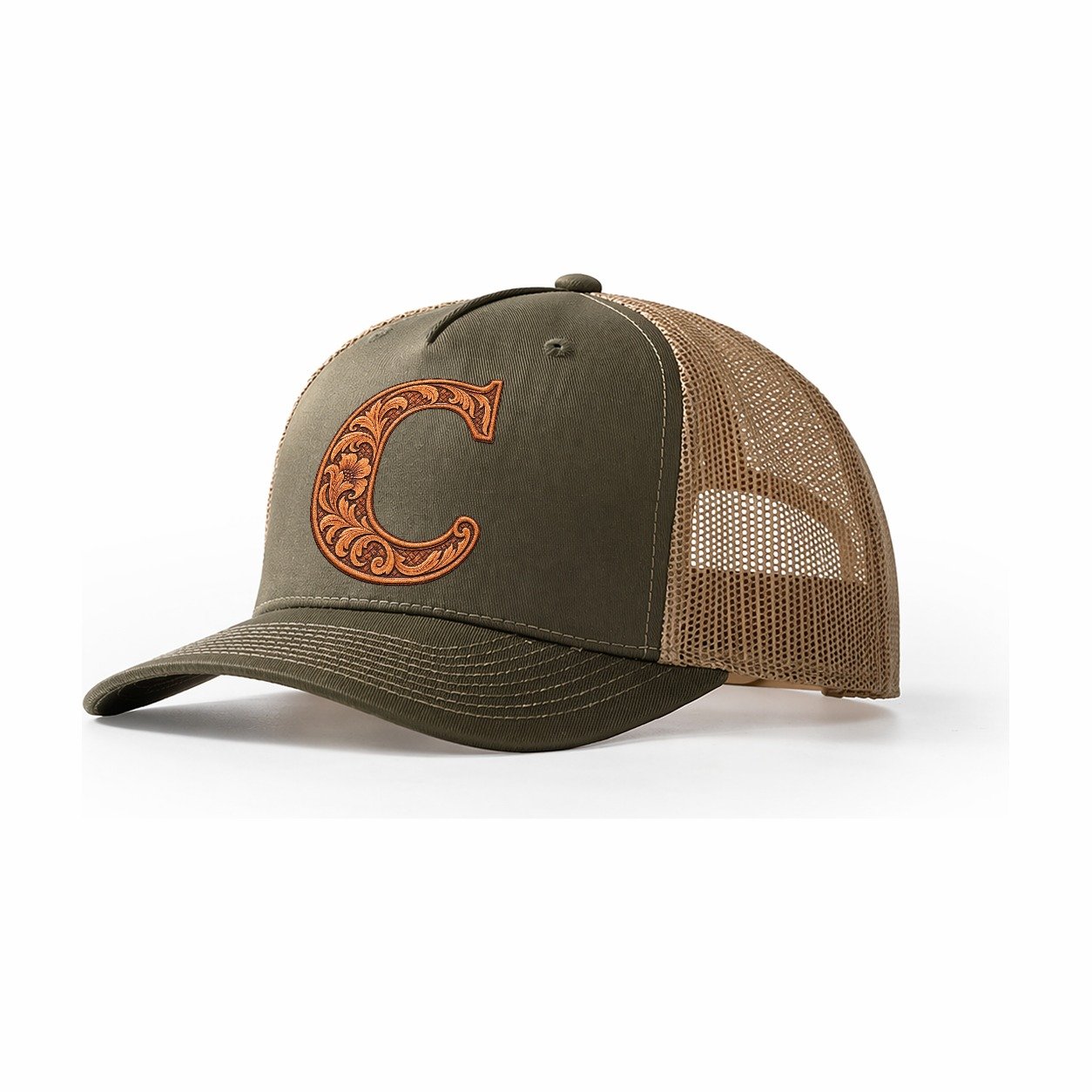 Tooled Leather C Monogram Trucker Hat – Olive Khaki
