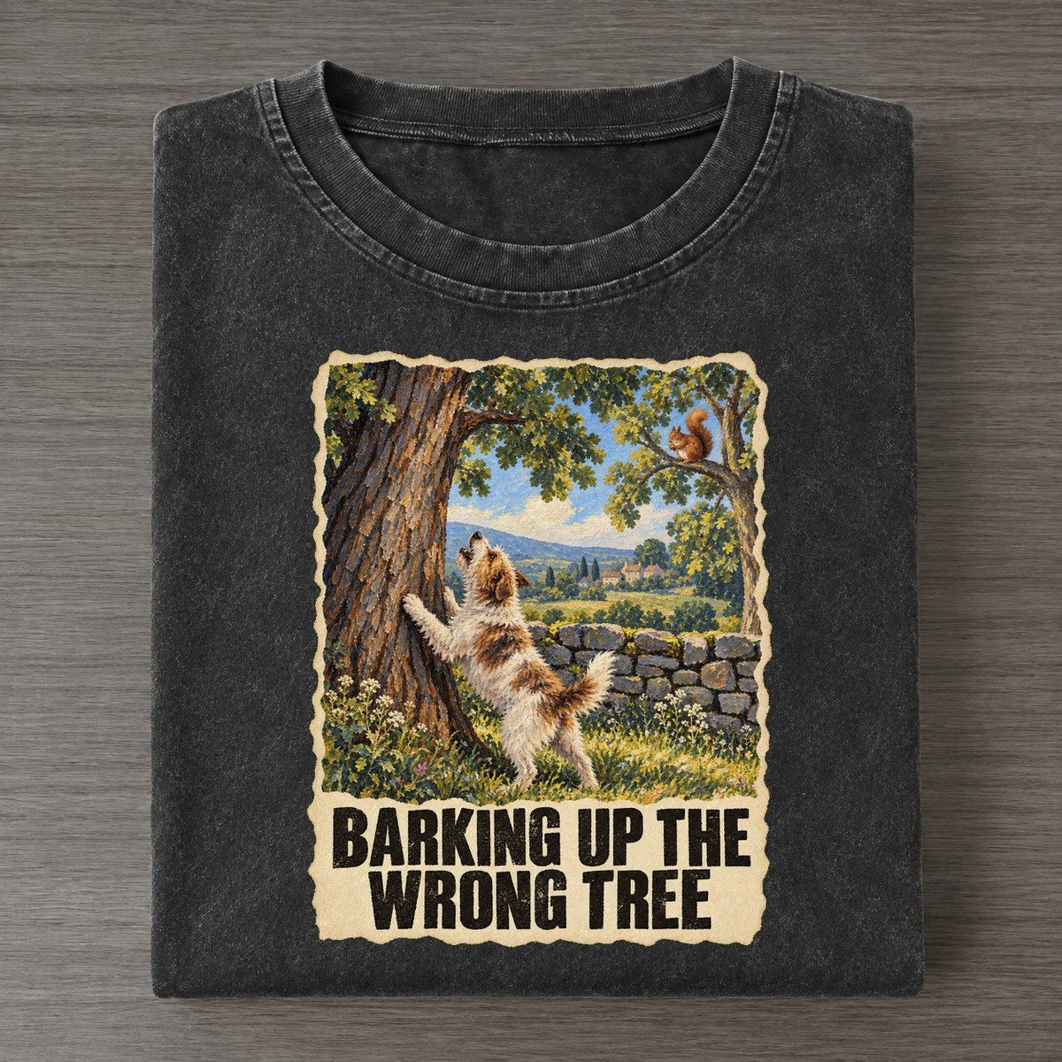 Dog Barking Up The Wrong Tree Animal Puns Vol. 2 Vintage T-shirt – Black