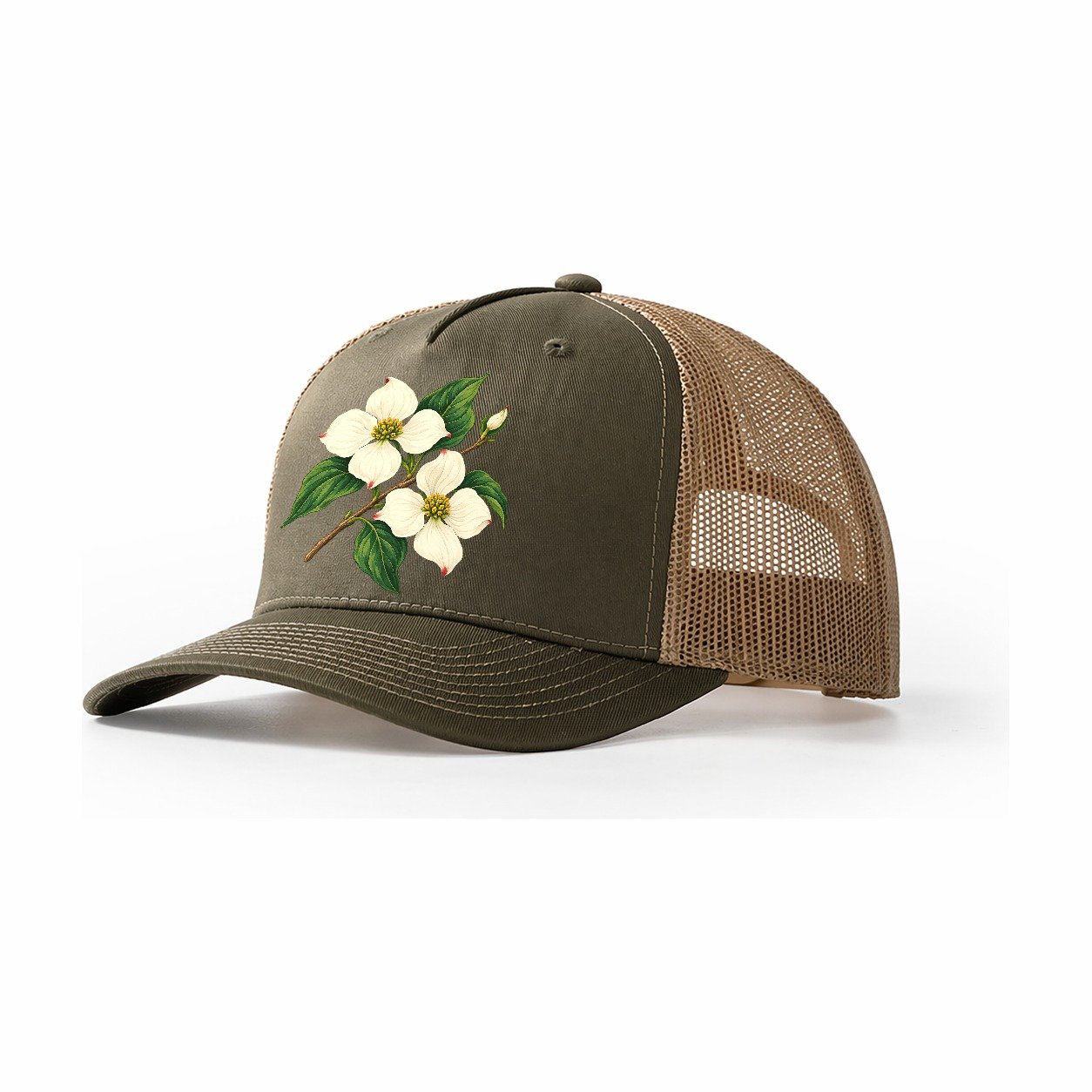 British Columbia Pacific Dogwood Bloom Canada Cultural Icons Trucker Hat – Olive Khaki