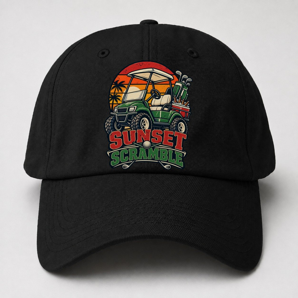 Sunset Scramble Golf Life Baseball Cap – Black