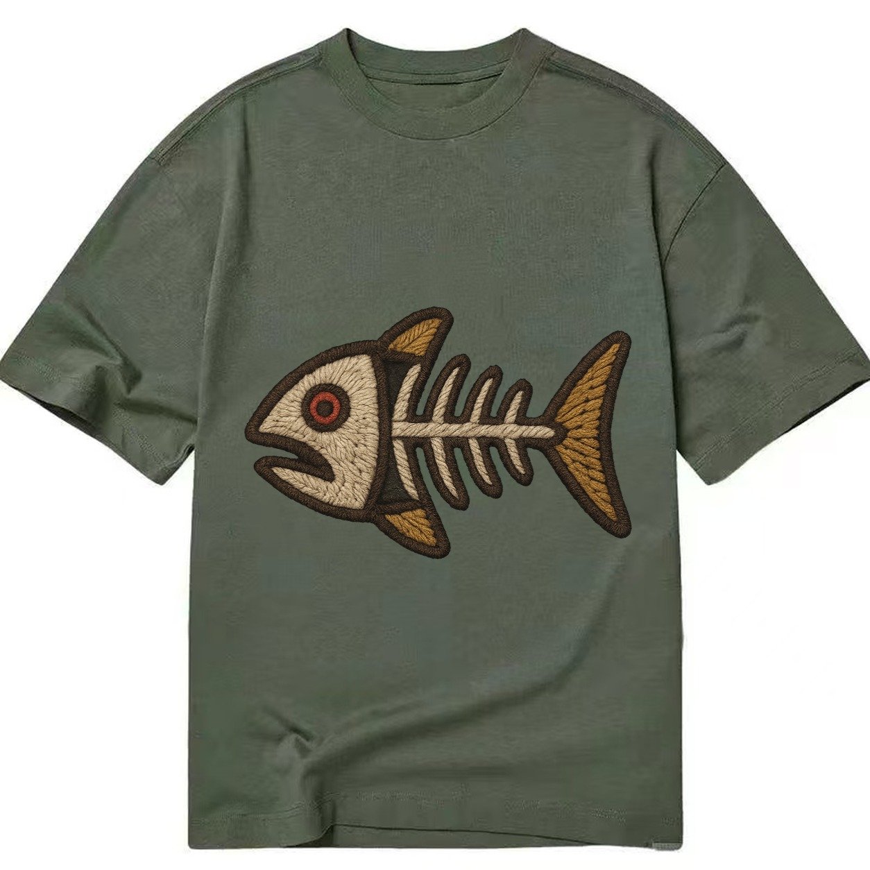 Fish Skeleton Fish Bones In Artistic Pattern Classic T-shirt – Army Green