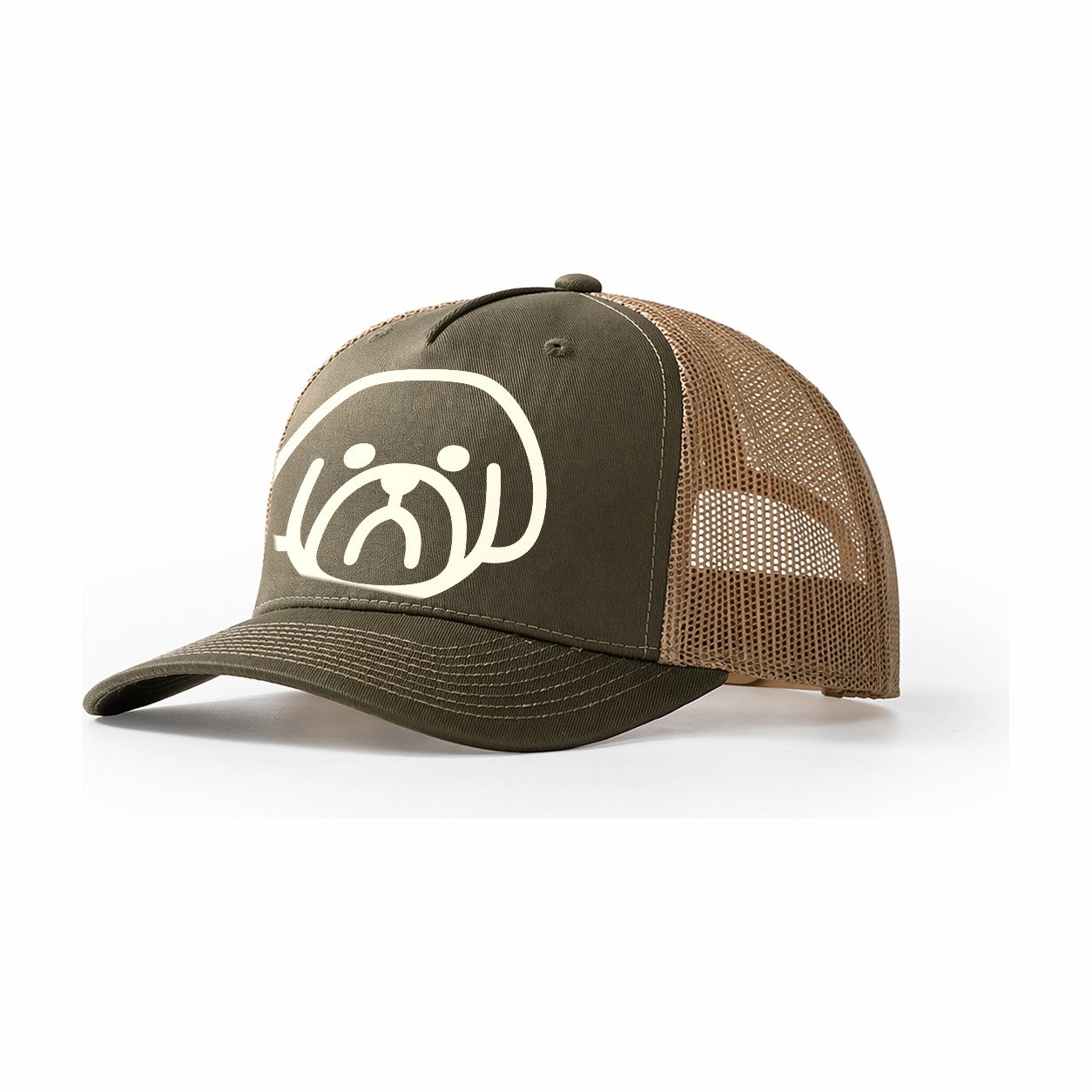Shih Tzu Minimalist Fluffy Design With Strong Black Border Trucker Hat – Olive-Khaki