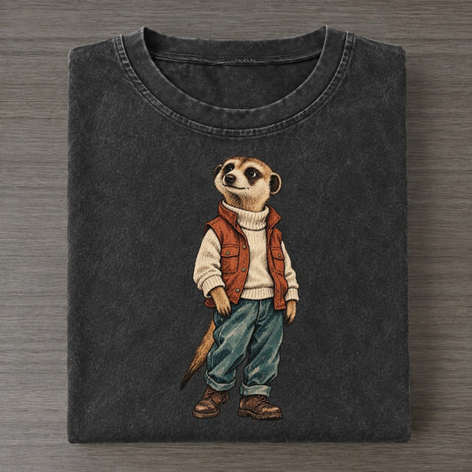 Meerkat Wardrobe Portrait Wild Wardrobe Portraits Vintage T-shirt – Black