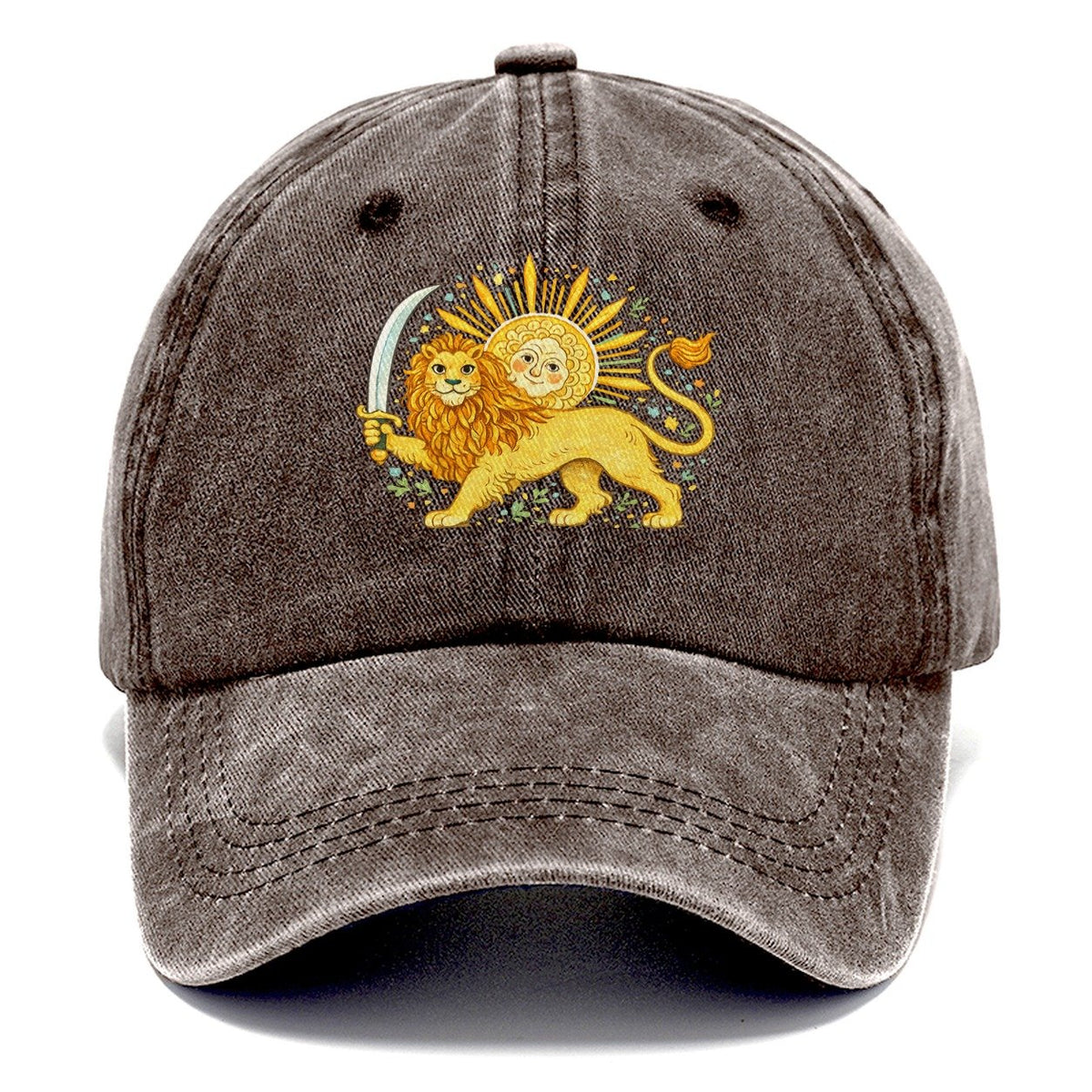 Sword-Wielding Lion Sun Emblem Classic Cap – Brown