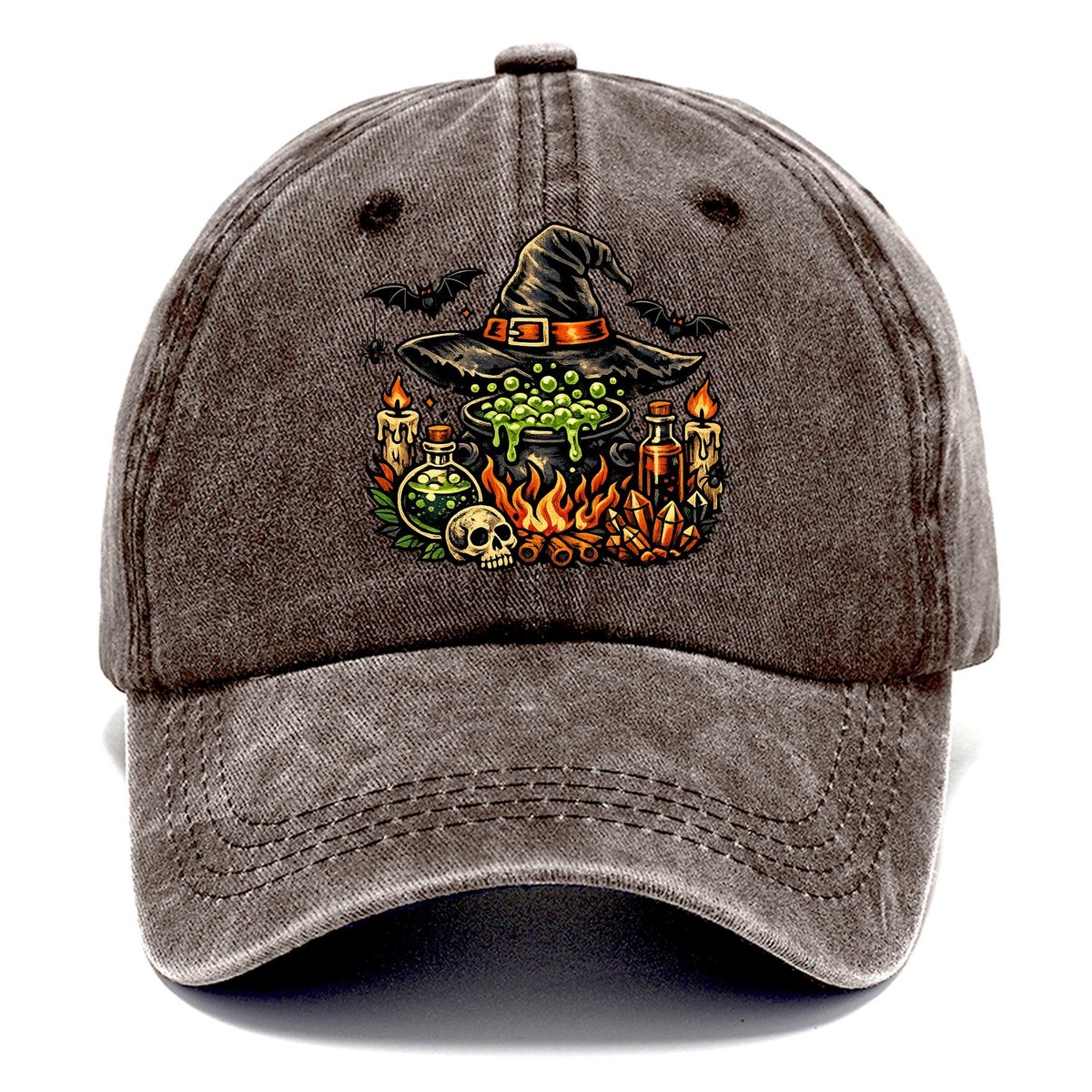 Witch Cauldron Skull Hat Classic Cap – Brown