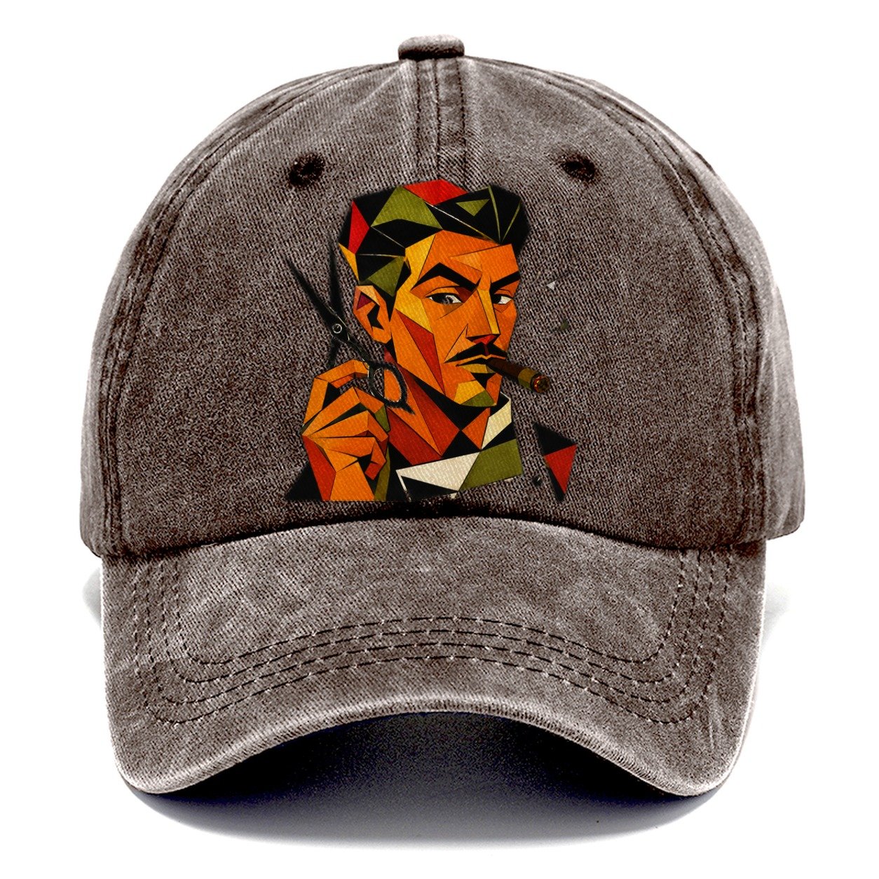 Barber Scissors Portrait Classic Cap – Brown