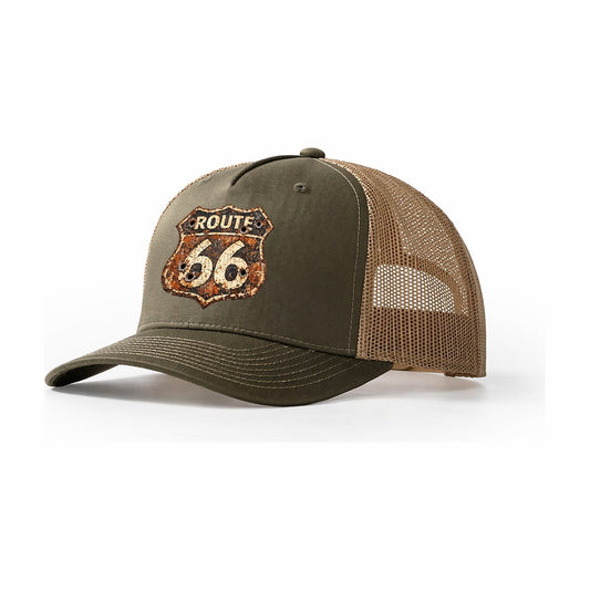 Rust-Aged Route 66 Sign Trucker Hat – Olive Khaki
