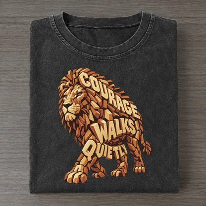 Lion In Sunlight Letter Sculpture Vintage T-shirt – Black