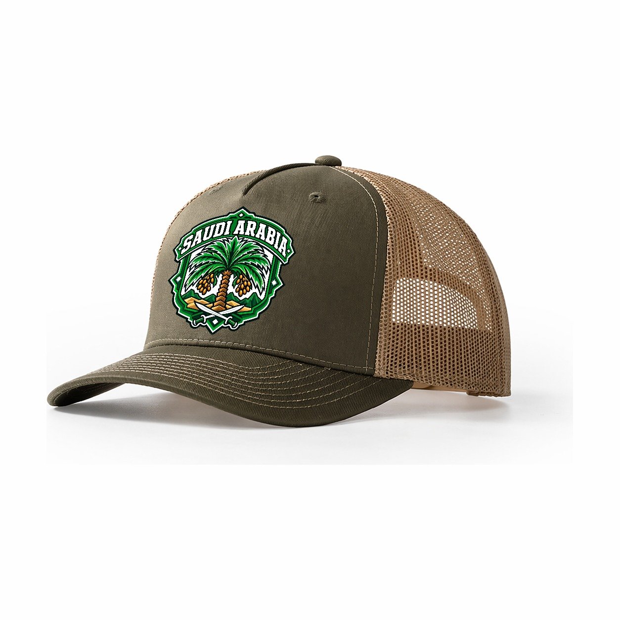 Saudi Arabia Retro Badge Country Logos Trucker Hat – Olive Khaki