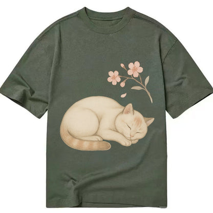 Zen Garden Cat Japanese Aesthetic Lying Peaceful Minimalist Classic T-shirt – Army Green