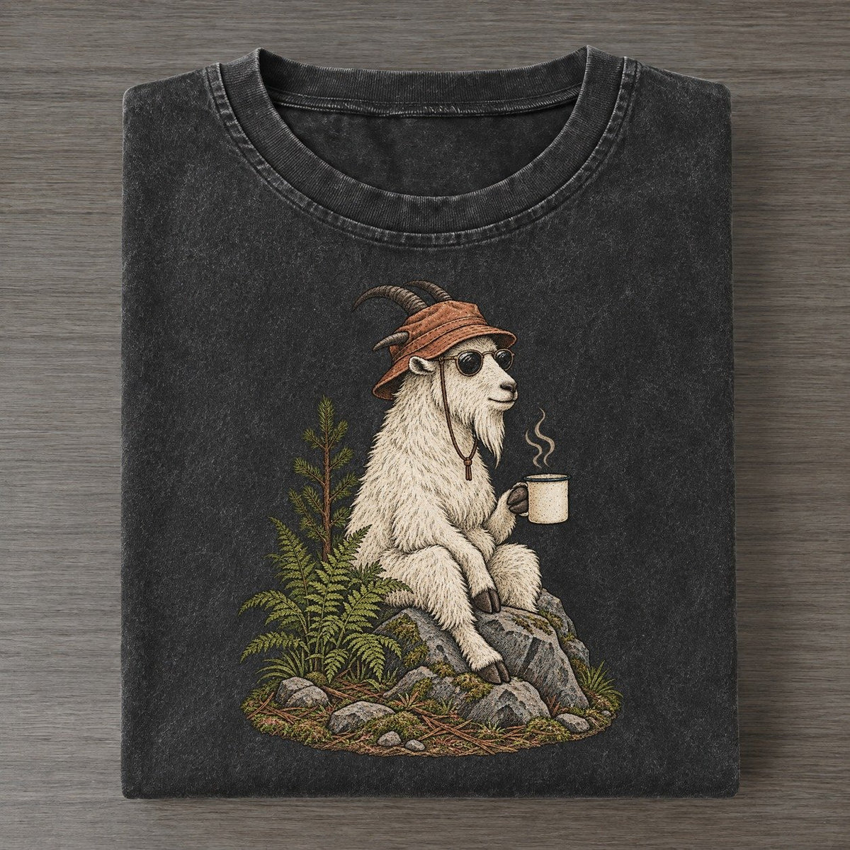 Goat Summit Coffee Slow Camp Club Vintage T-shirt – Black