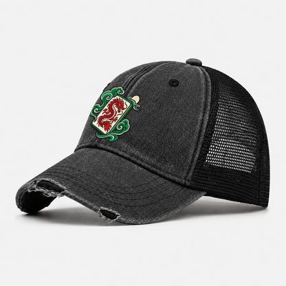 Red Dragon Mahjong Game Night Washed Trucker Hat – Black